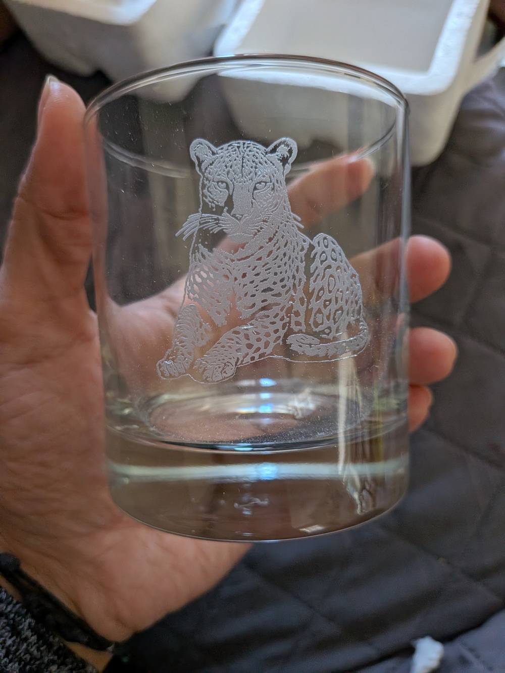 New Vintage Leopard Etched Crystal Rocks Whiskey Glass